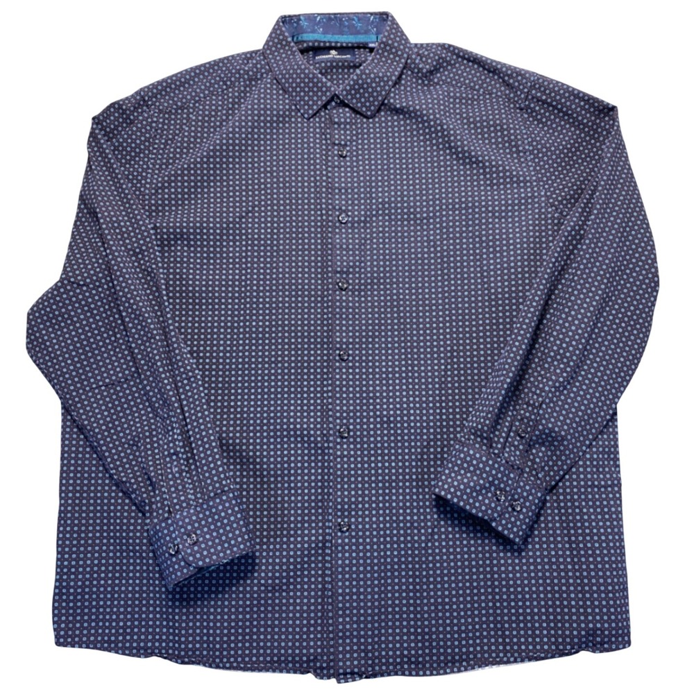 Luchiano Visconti Mens XXL Navy Blue Geometric Micro Print Button Down